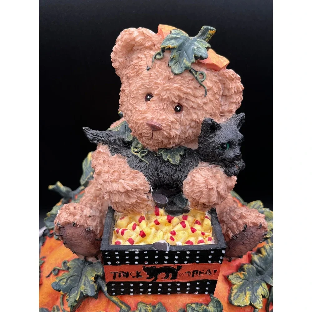 Youngs Bear Halloween Trick Or Treat Lighted Pumpkin Figurine Jack-O-Lantern Box